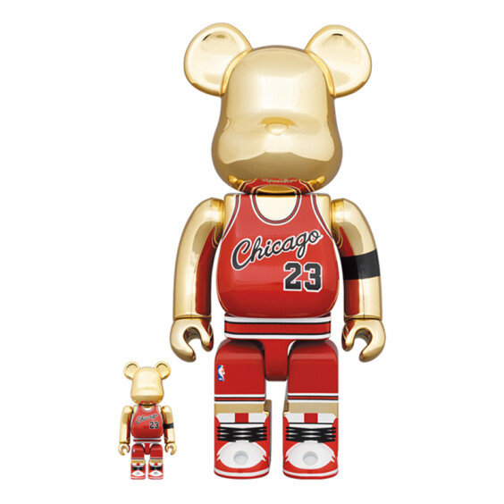 *Original* Be@rbrick: NBA: Chicago Bulls: Michael Jordan: Rookie Jersey (1985) (Gold / Chrome) (Set) (100% & 400%), (598567)