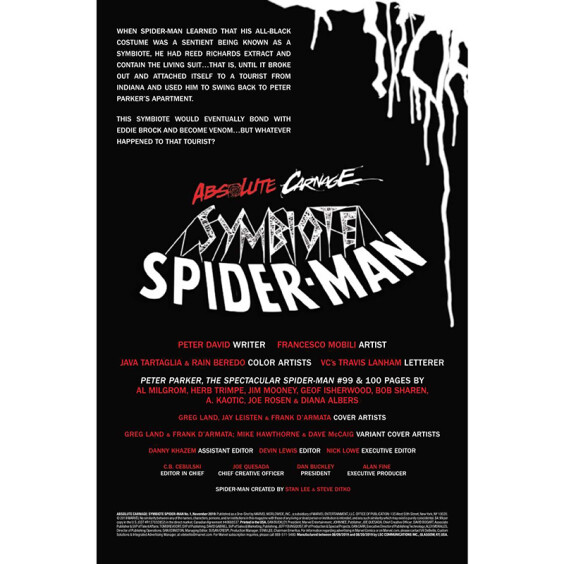 Комикс Marvel. Absolute Carnage. Symbiote Spider-Man. An Untold Tale of a Symbiotic Host from Yesteryear. Volume 1. #1, (95223) 2
