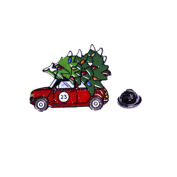 Металевий значок (пін) Red Car with Christmas tree, (11240)