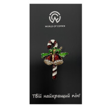 Металевий значок (пін) Christmas Candy Cane w/ Bells, (12127)